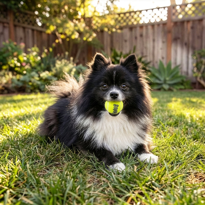 KONG SqueakAir Balls Extra Small 3 Pack Dog Toy, in use