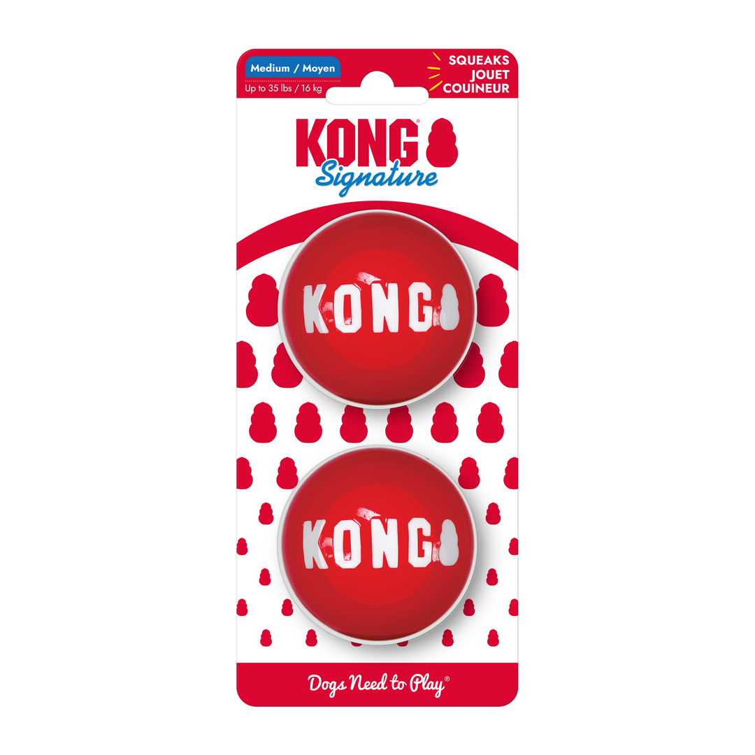 KONG Signature Balls Medium 2 pack, in packaging