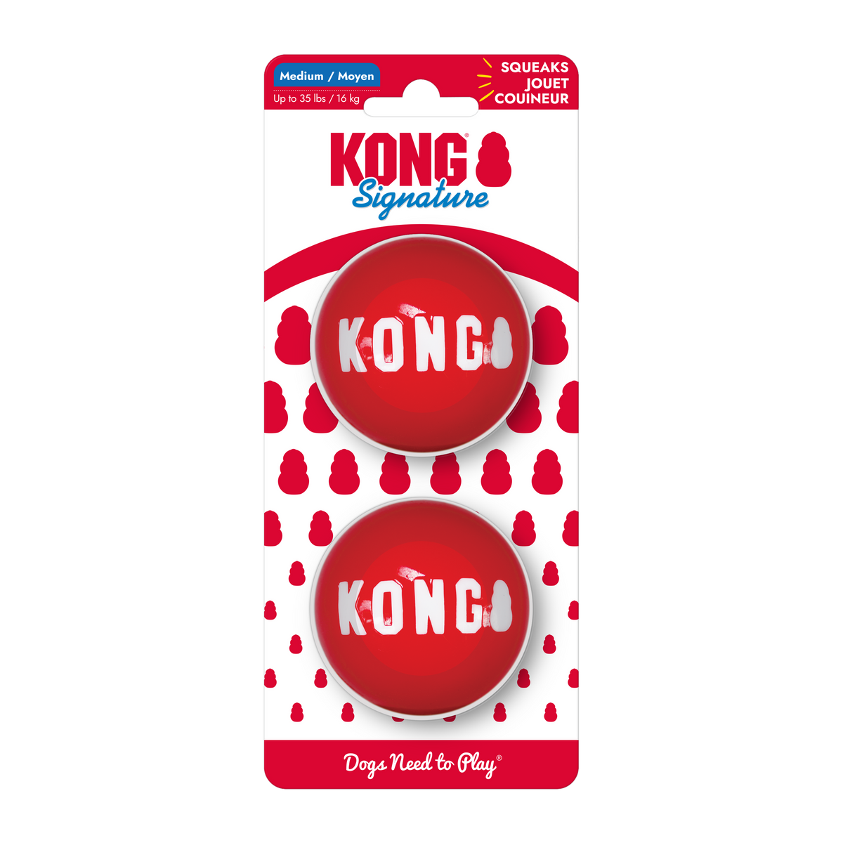 KONG Signature Balls Medium 2 pack, in packaging