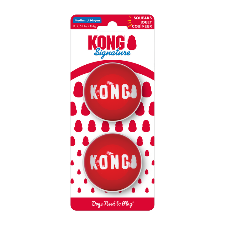 KONG Signature Balls Medium 2 pack, in packaging