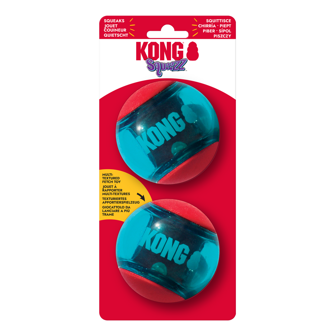 KONG Squeezz Action Ball Red Large 2 Balls, in packaging