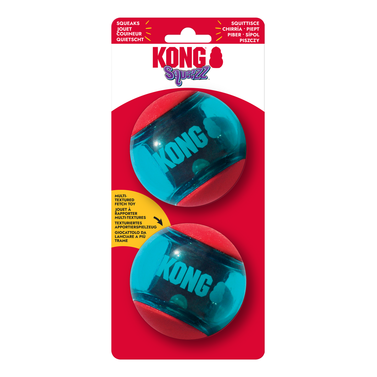 KONG Squeezz Action Ball Red Large 2 Balls, in packaging