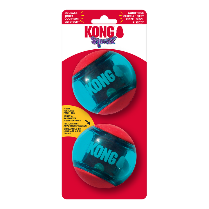 KONG Squeezz Action Ball Red Large 2 Balls, in packaging