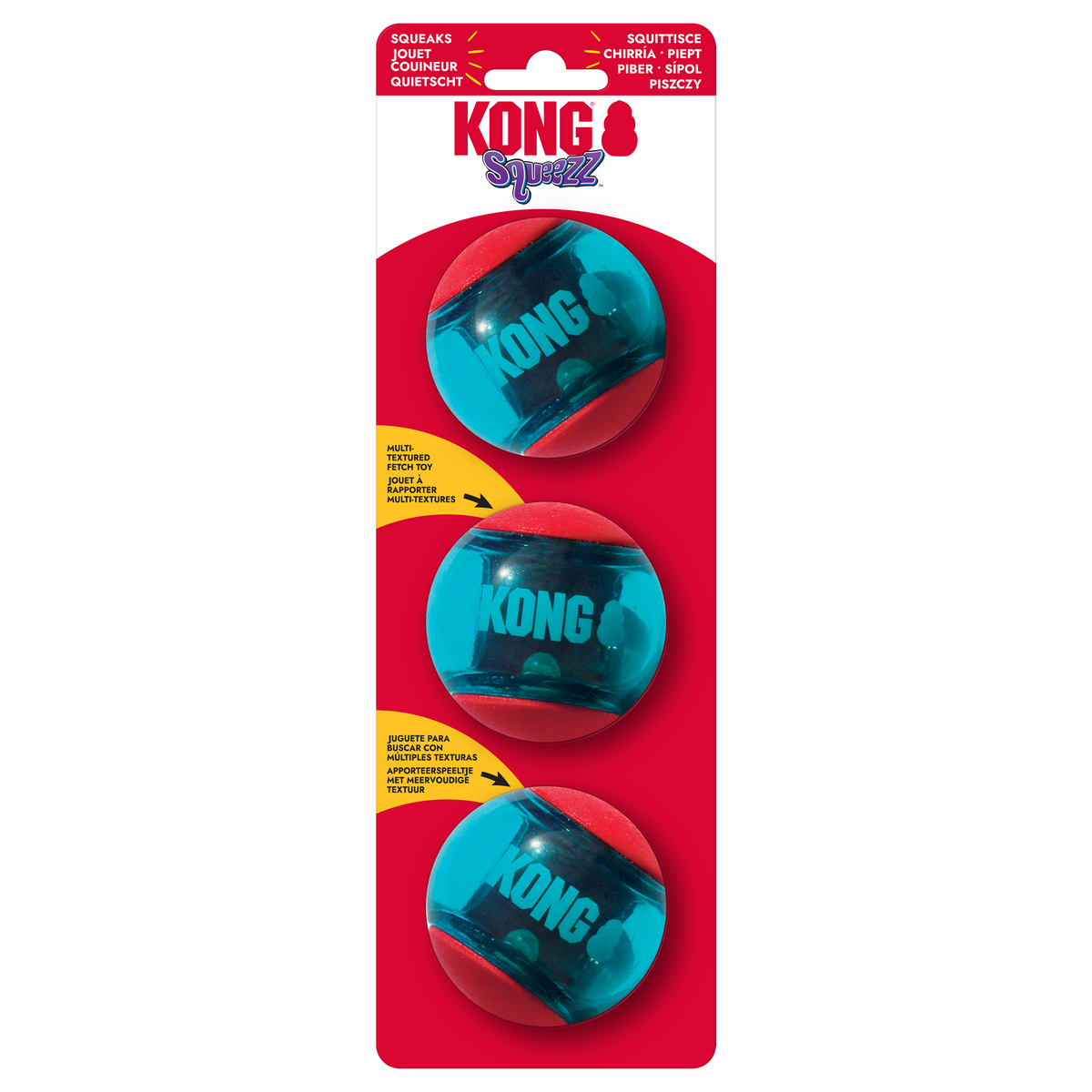 KONG Squeezz Action Ball Red Medium 3 Balls, in packaging