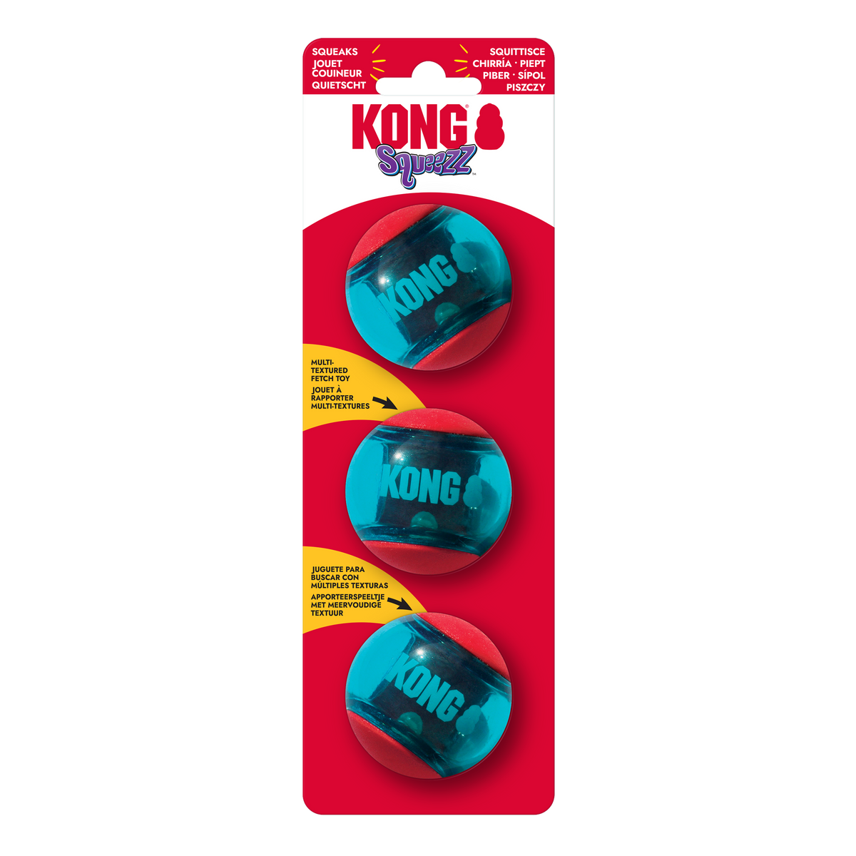 KONG Squeezz Action Ball Red Small 3 Balls, in packaging