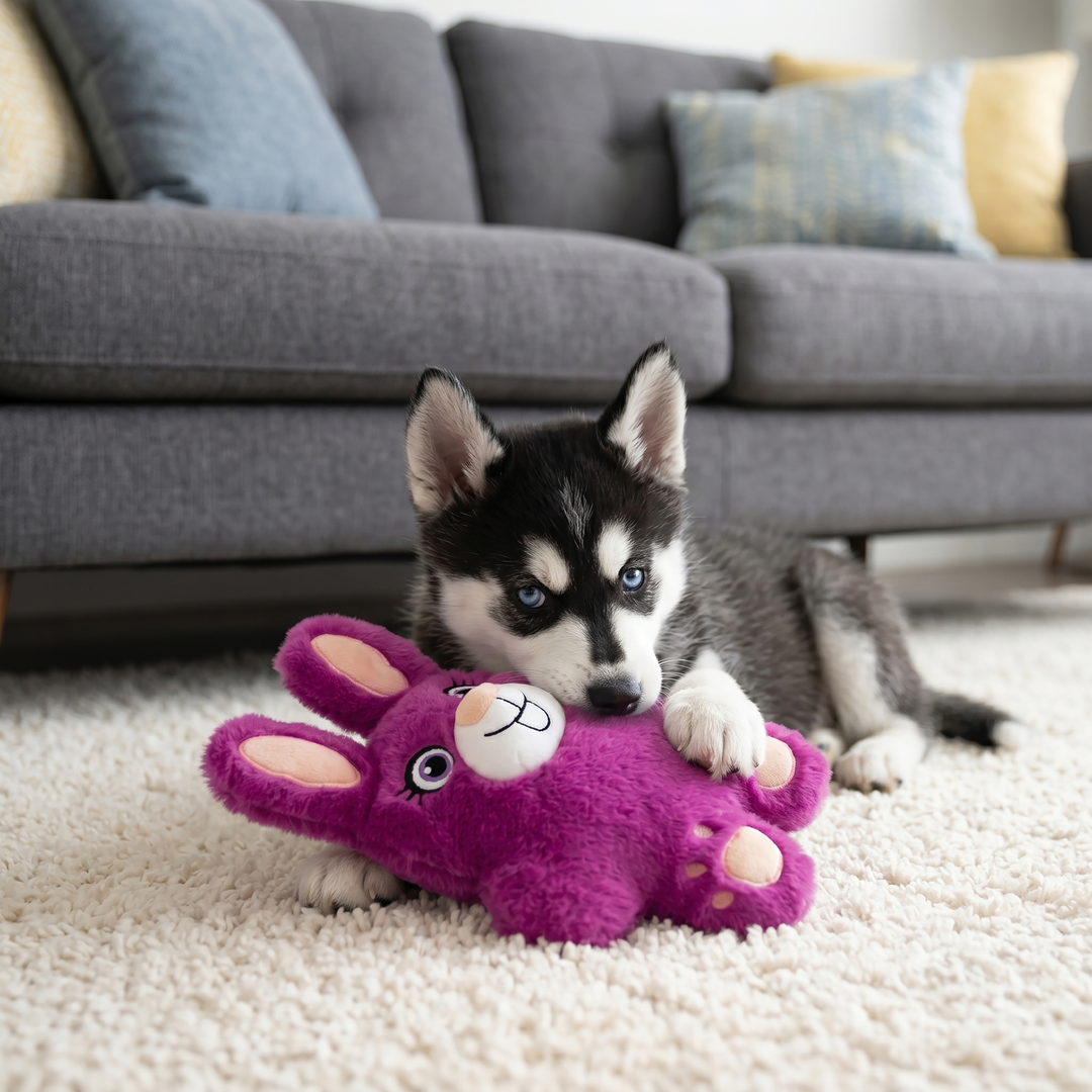 KONG Snuzzles Bunny Medium Dog Toy, in use