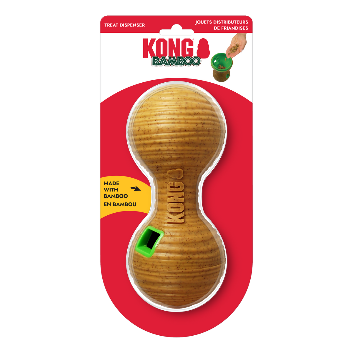 KONG Bamboo Feeder Dumbbell Medium Dog Chew Toy, in packaging