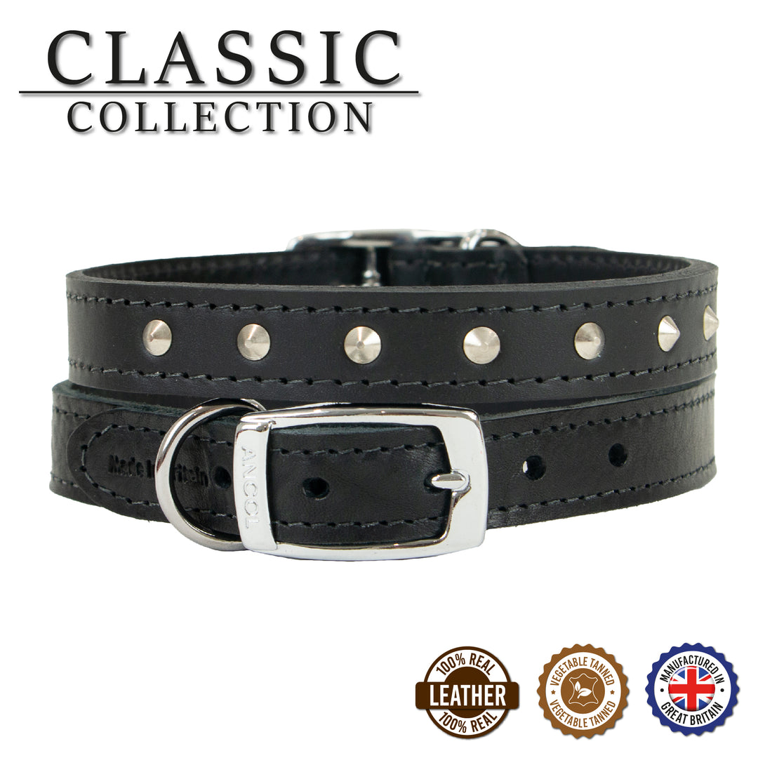Ancol Sewn Studded Collar Black 36cm Size 2