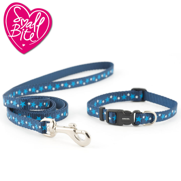 Ancol Small Bite Stars Puppy Collar and Lead Blue