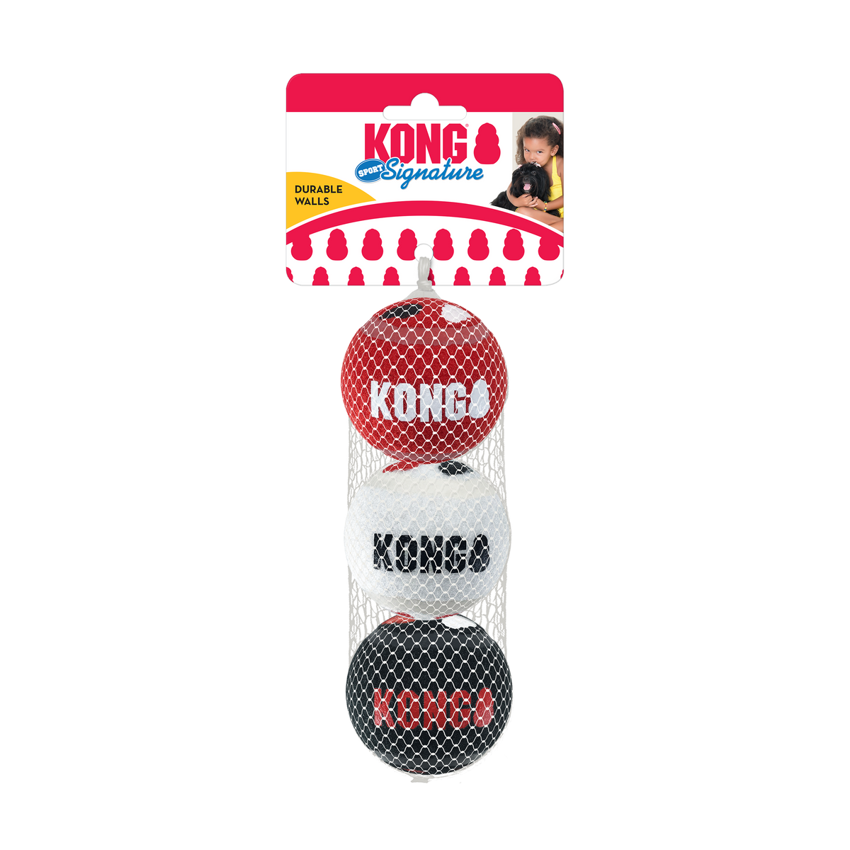 KONG Signature Sports Balls 3 pack Medium, in packaging
