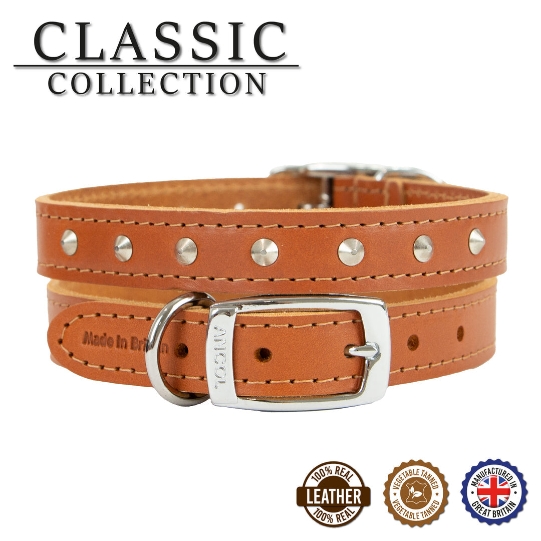 Ancol 102400 Leather Stud Collar Tan 39-48cm Size 5 - Special Order Item