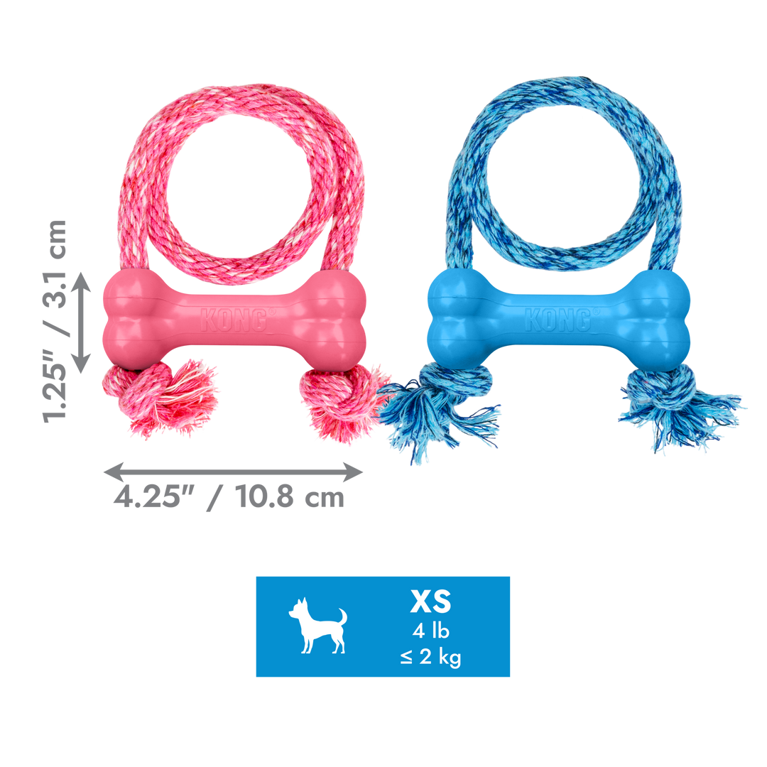 KONG Puppy Goodie Bone with Rope X-Small Assorted, dimensions