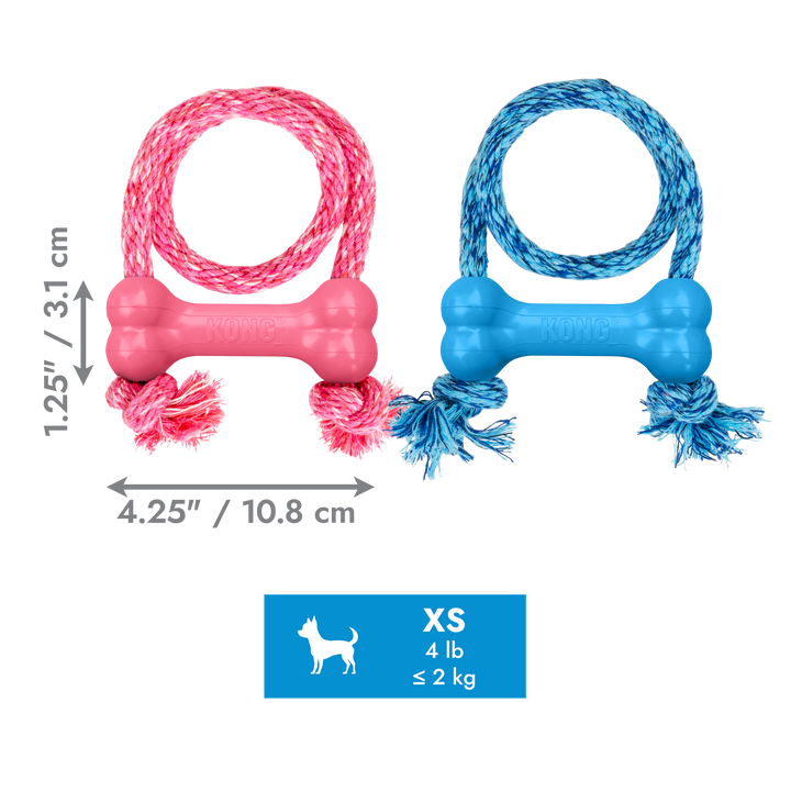 KONG Puppy Goodie Bone with Rope X-Small Assorted, dimensions