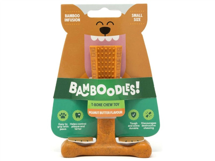 Bamboodles T-Bone Chew Small Peanut Butter 10cm Dog Chew Toy 