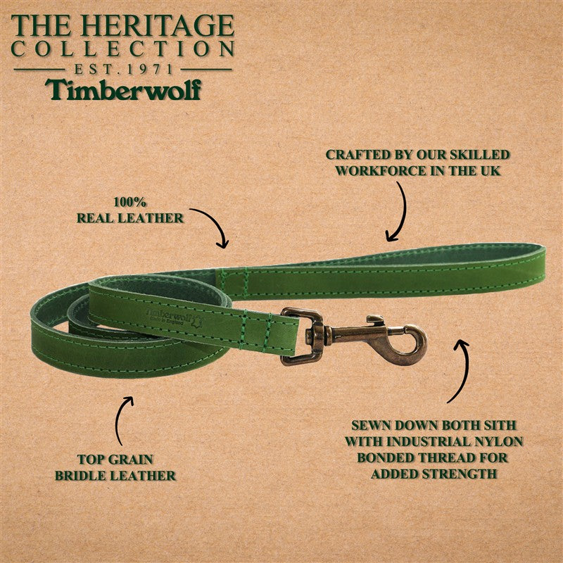 Ancol Timberwolf Leather Lead Green 1MX19MM 