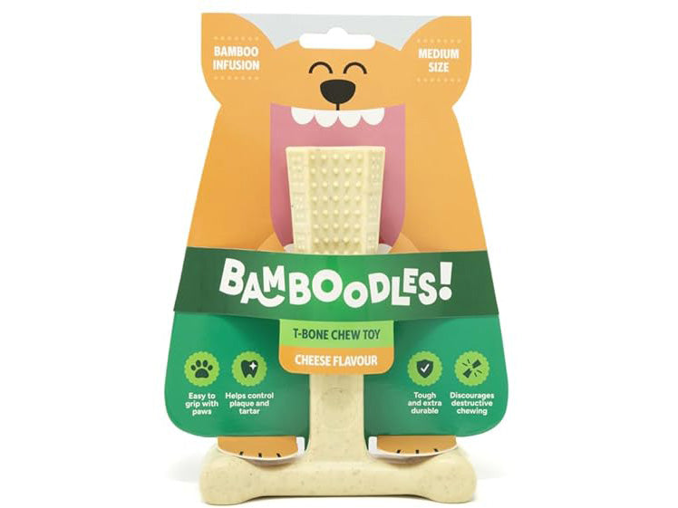 Bamboodles T-Bone Chew Medium Cheese 15cm Dog Chew Toy 