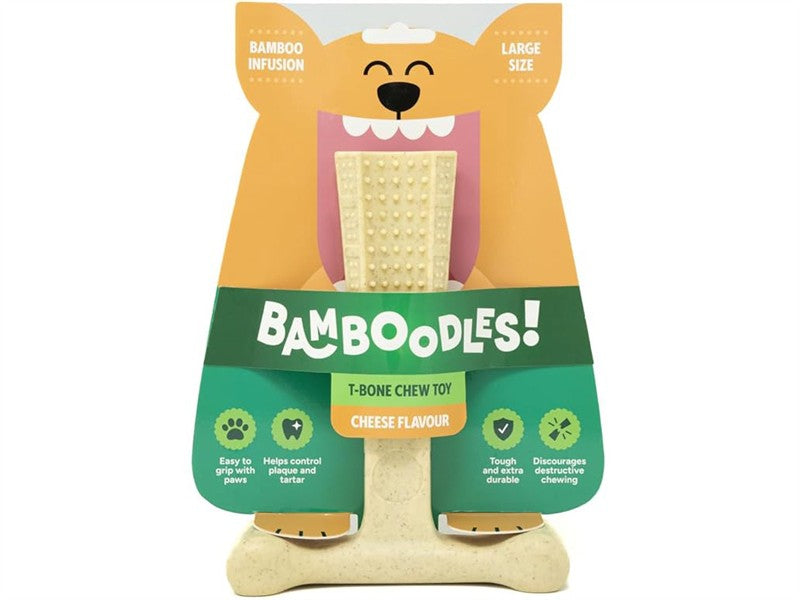 Bamboodles T-Bone Chew Large Cheese 18cm Dog Chew Toy 