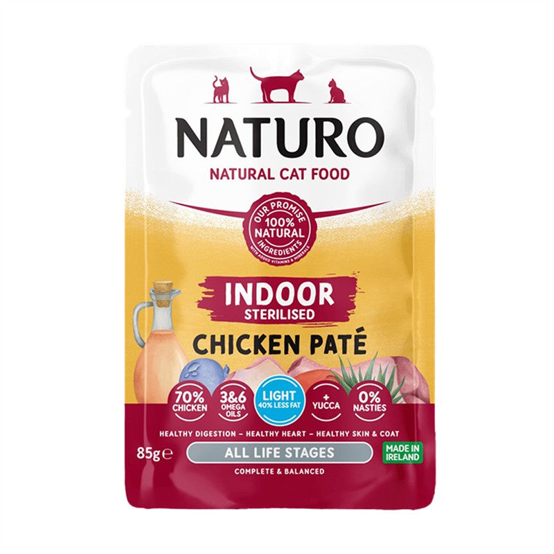 Naturo Grain Free Adult Indoor Sterilised Cat Pouch Chicken Pate 85g x 12