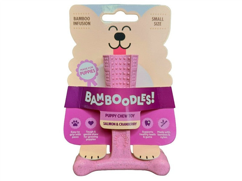 Bamboodles T-Bone Puppy Salm &amp; Cran 10cm Dog Chew Toy 