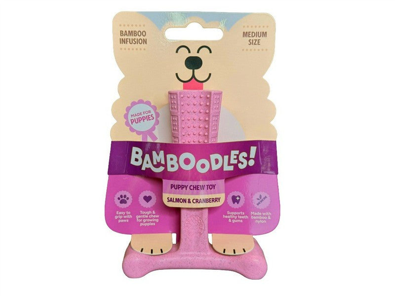 Bamboodles T-Bone Puppy Salm &amp; Cran 15cm Dog Chew Toy 