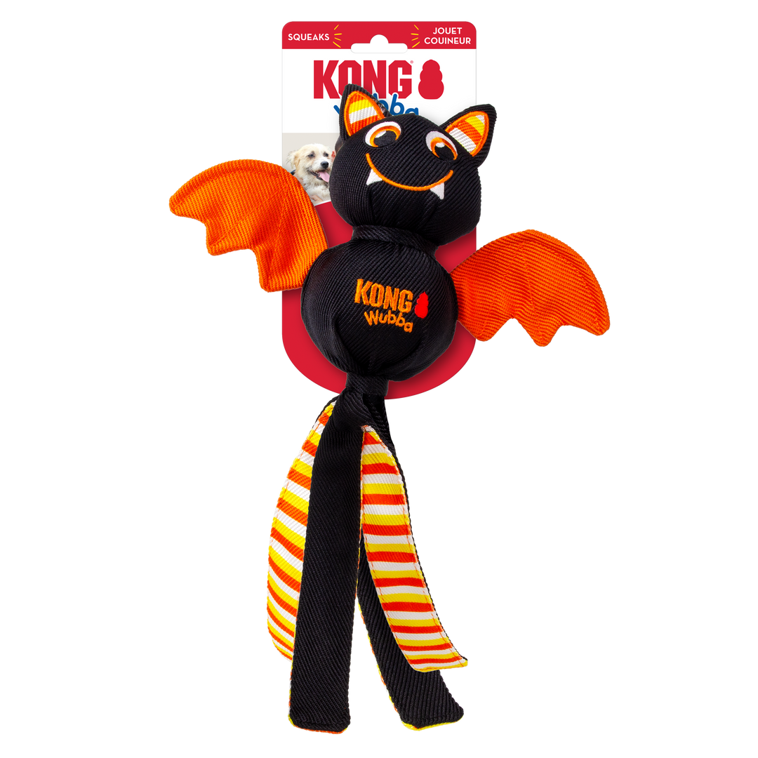 KONG Halloween Wubba Ballistic Bat Large Black, in packaging