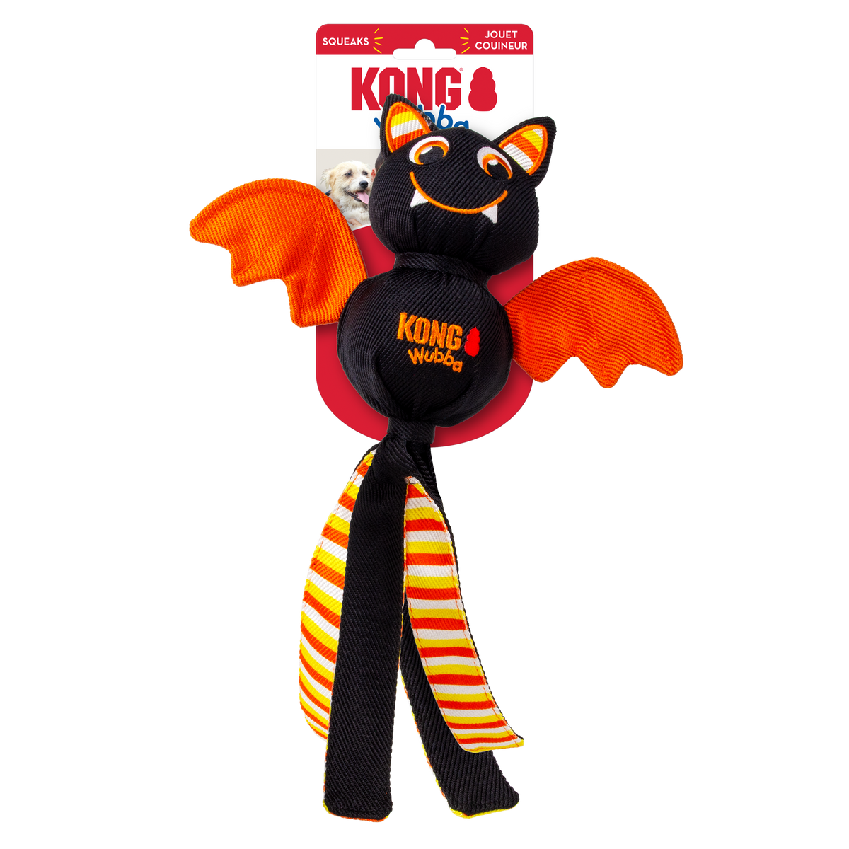 KONG Halloween Wubba Ballistic Bat Large Black, in packaging