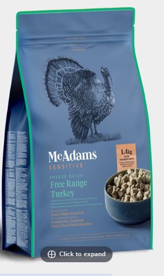 McAdams Freeze Dried Sensitive Free Range Turkey 400g