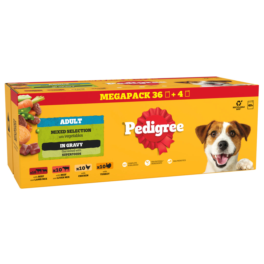 Pedigree Adult Mixed Selection in Gravy Mega Pack, front of pack