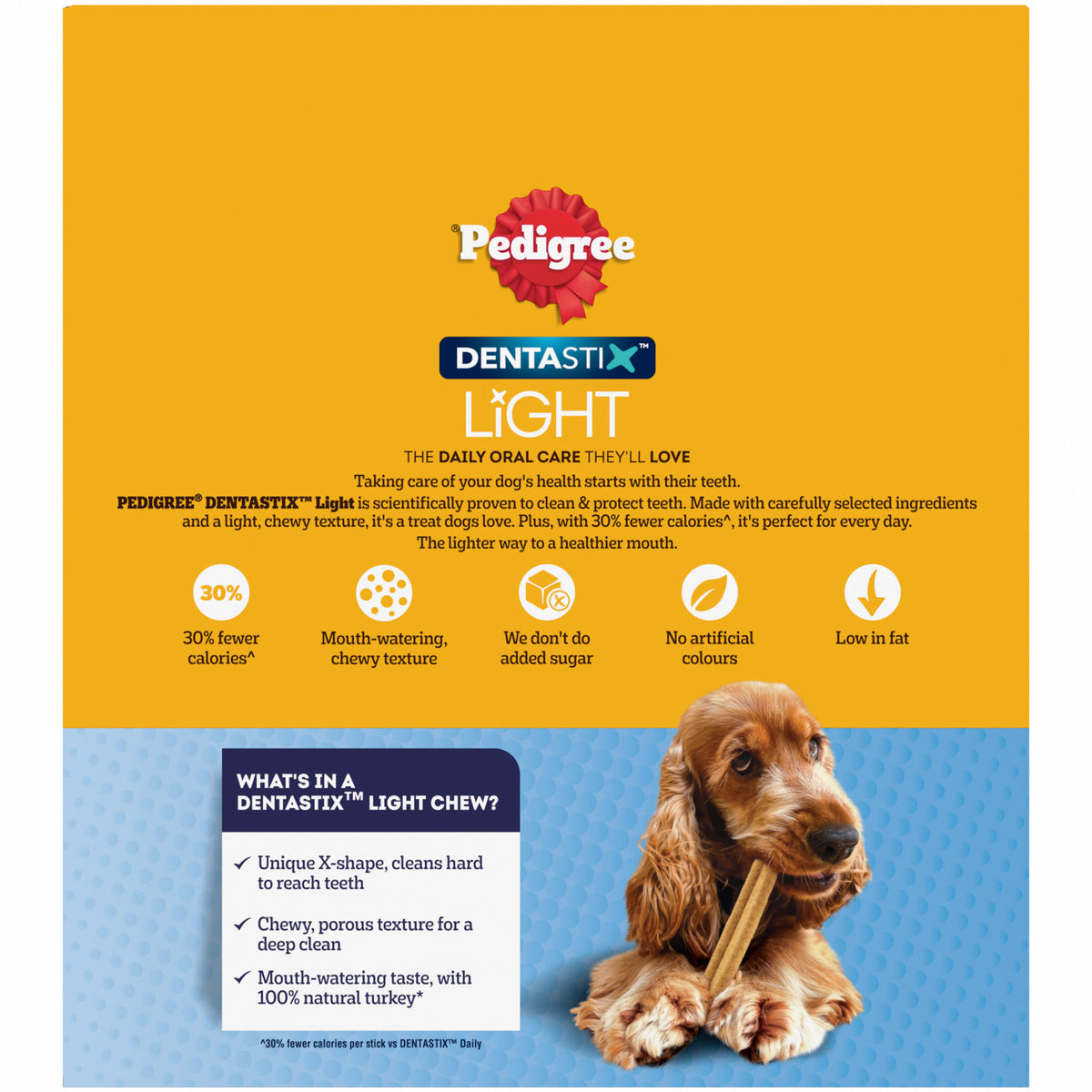 Pedigree Dentastix Light Medium Dog 28 Sticks, back of pack