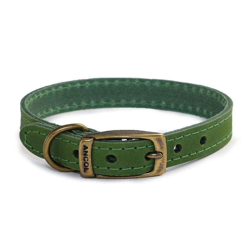 Ancol Timberwolf Leather Collar Green 35-43 Size 4 