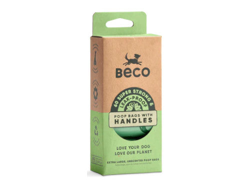 Beco unscented dog poop bags with handles, 60 pack