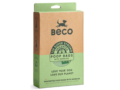 Beco unscented dog poop bags with handles, 120 pack