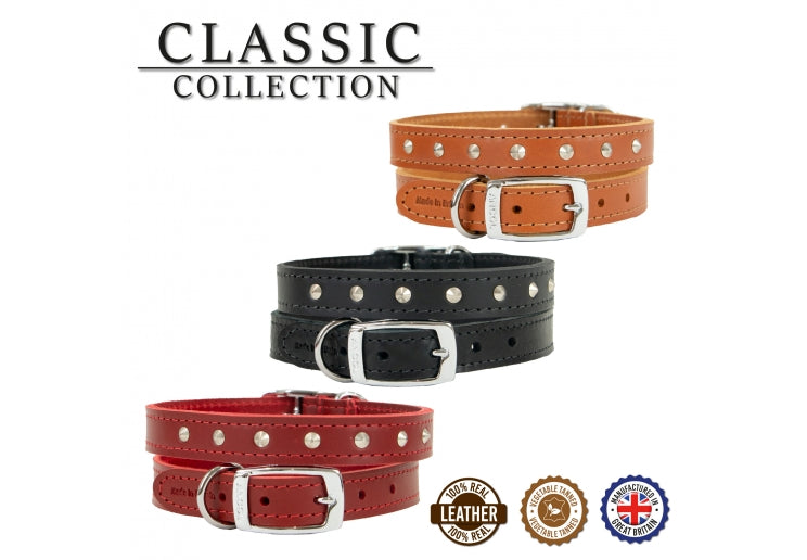 Ancol Pet Products Limited Heritage Leather Sewn studded Collar Tan 60cm 24 Sz 7