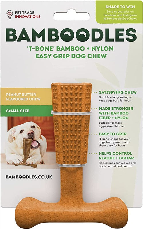 Bamboodles T-Bone Chew Small Peanut Butter 10cm Dog Chew Toy 