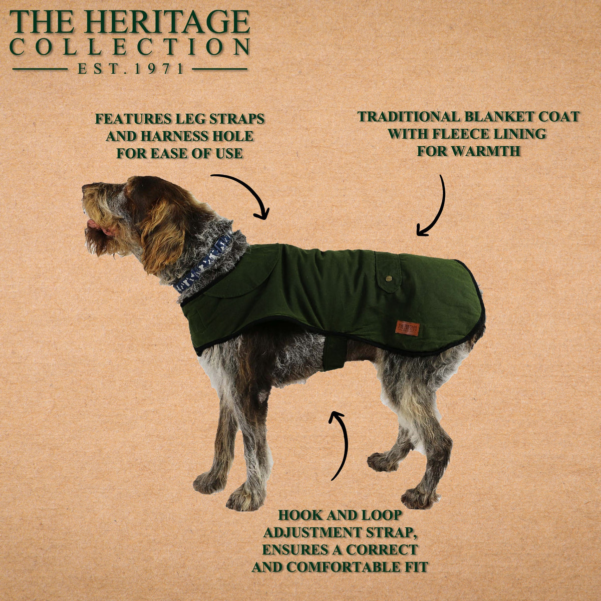 Ancol Heritage green wax dog coat, XXL 70cm