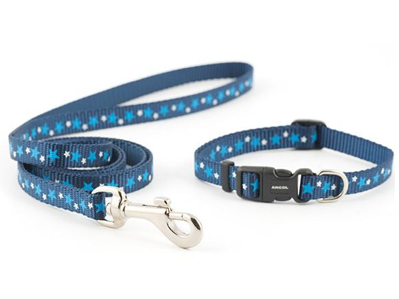 Ancol Small Bite Stars Puppy Collar&amp;Lead Blue 