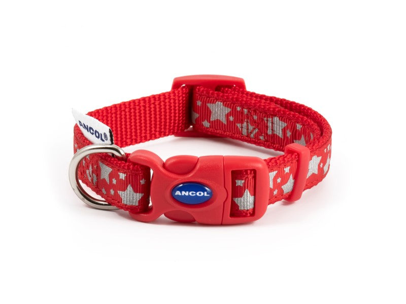 Ancol Stars Reflective Adj Collar Red Size 1-2 