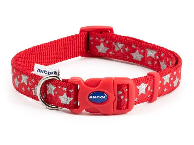 Ancol Stars Reflective Adj Collar Red Size 2-5 (Dog) 