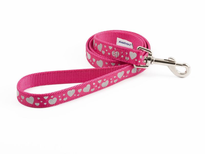 Ancol Pink Reflective Hearts Lead 19MMX1M 