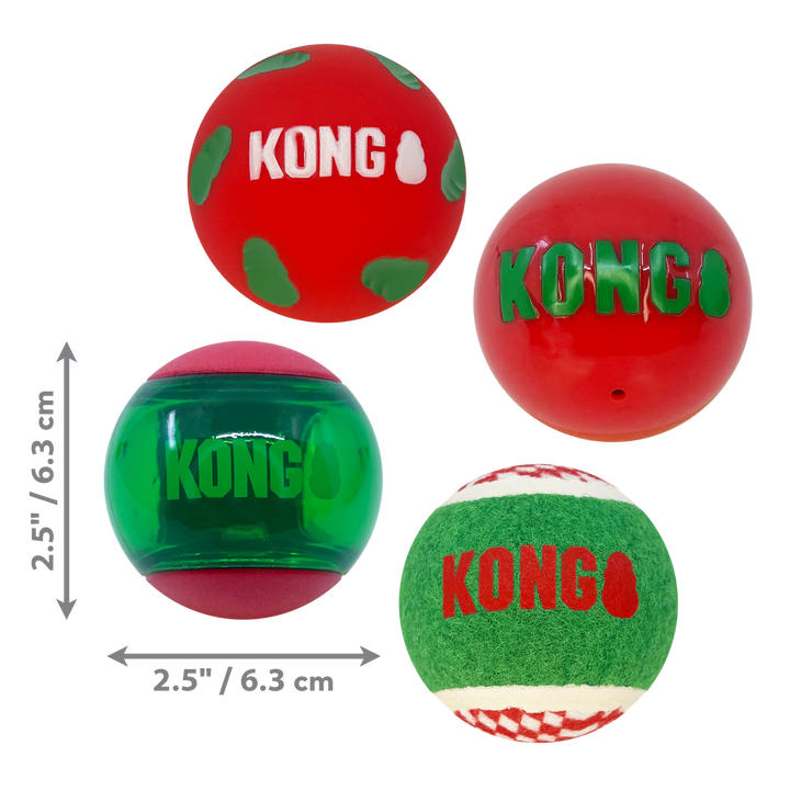 KONG Holiday Occasions Balls 4 Pack Medium, Christmas dog toy