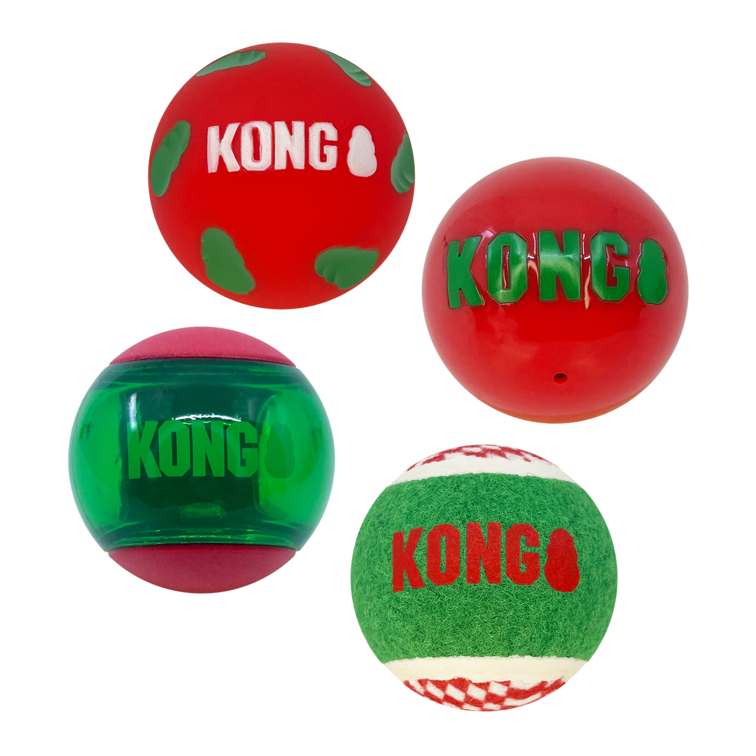 KONG Holiday Occasions Balls 4 Pack Medium, Christmas dog toy