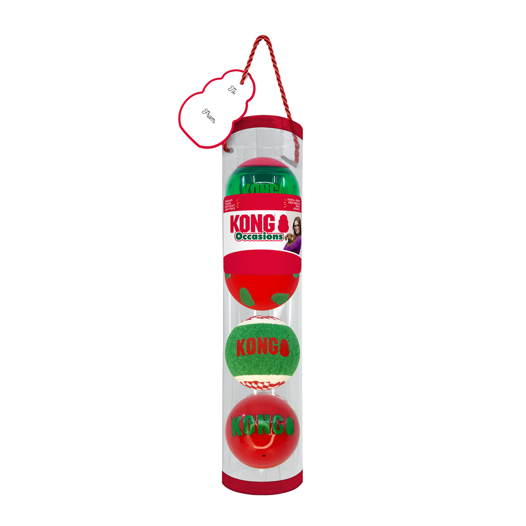 KONG Holiday Occasions Balls 4 Pack Medium, Christmas dog toy