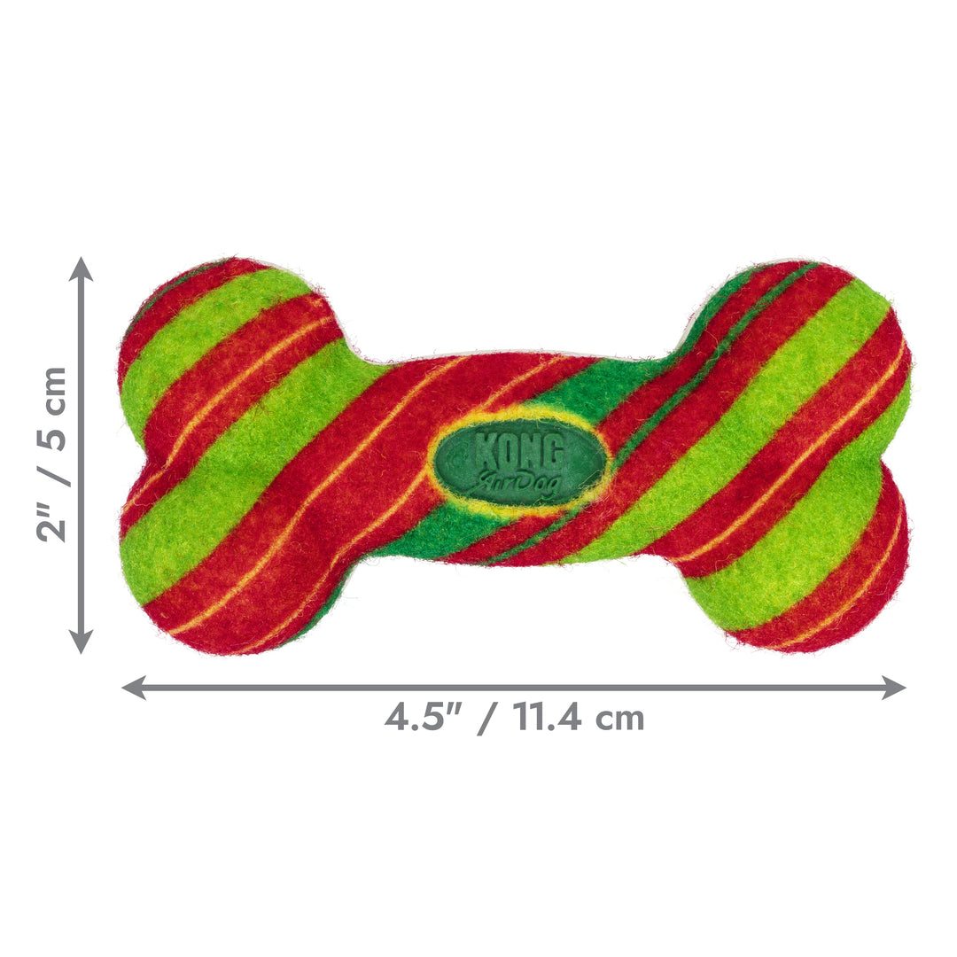 KONG Holiday AirDog Squeaker Bone Stripe Small, Christmas dog toy