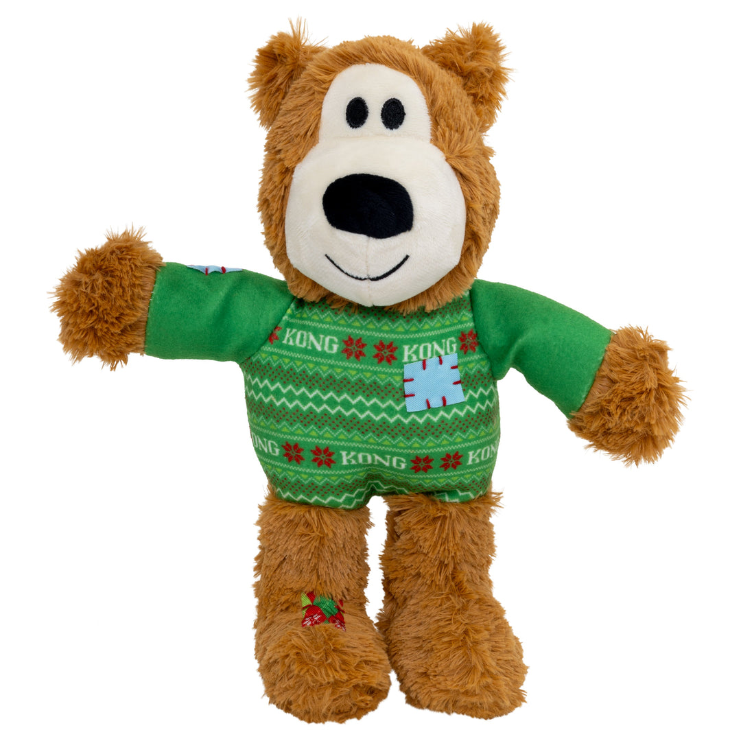 KONG Holiday Wild Knots Sweater Bear Green Medium Large, Christmas dog toy