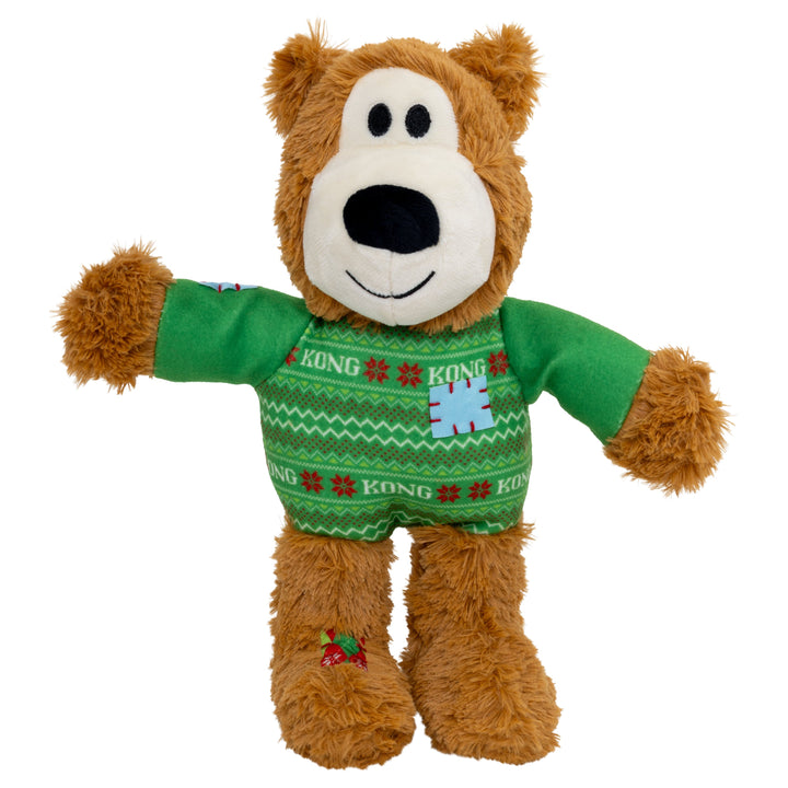 KONG Holiday Wild Knots Sweater Bear Green Medium Large, Christmas dog toy