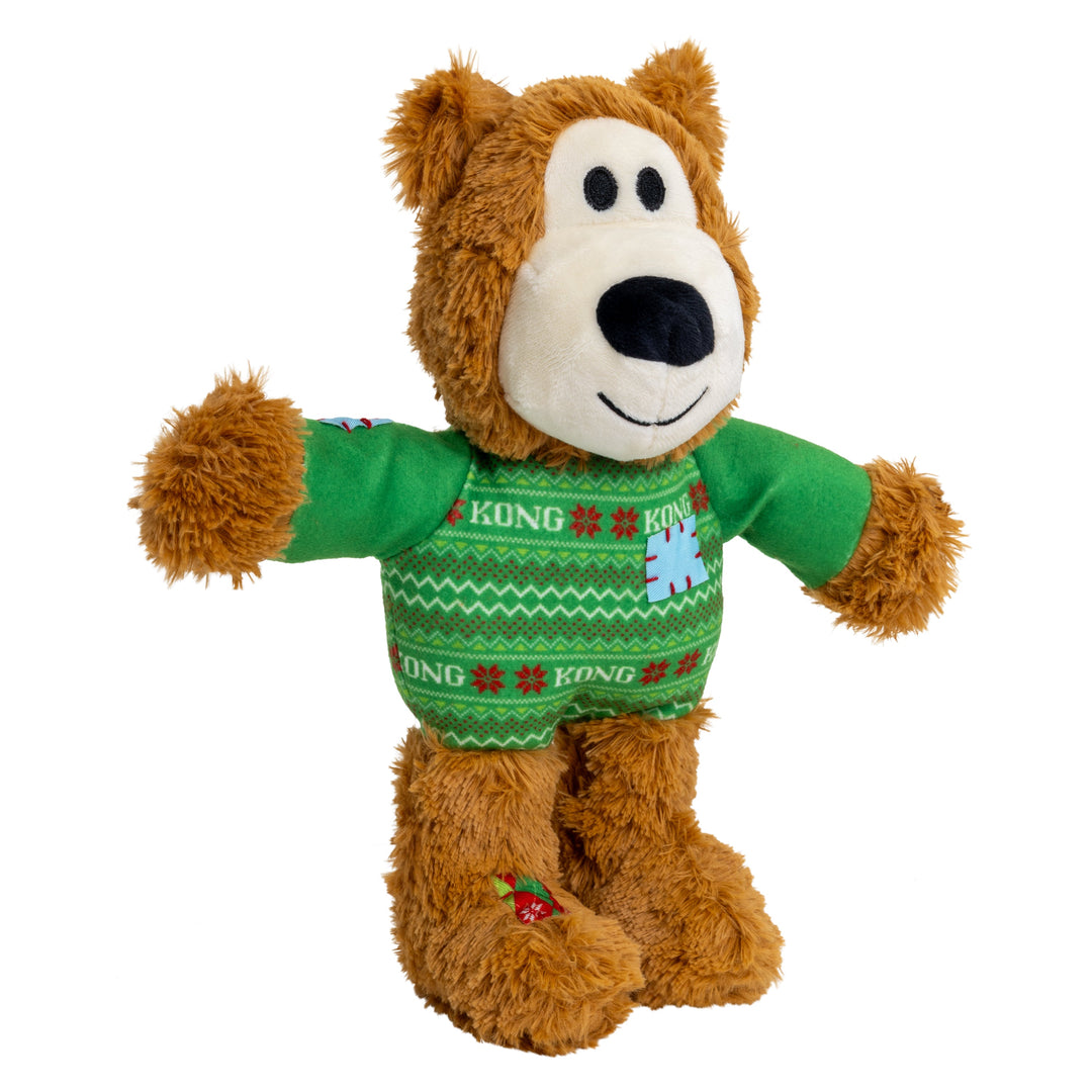 KONG Holiday Wild Knots Sweater Bear Green Medium Large, Christmas dog toy