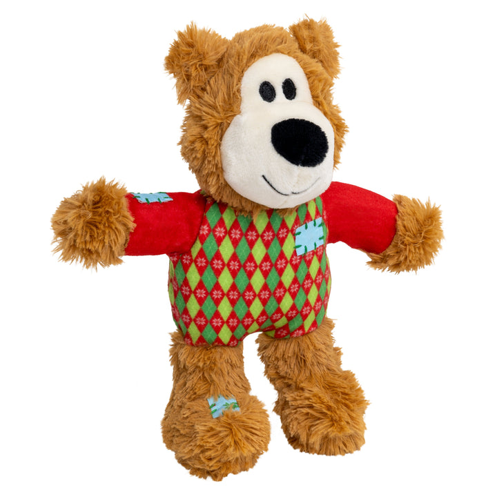 KONG Holiday Wild Knots Sweater Bear Red Small Medium, Christmas dog toy