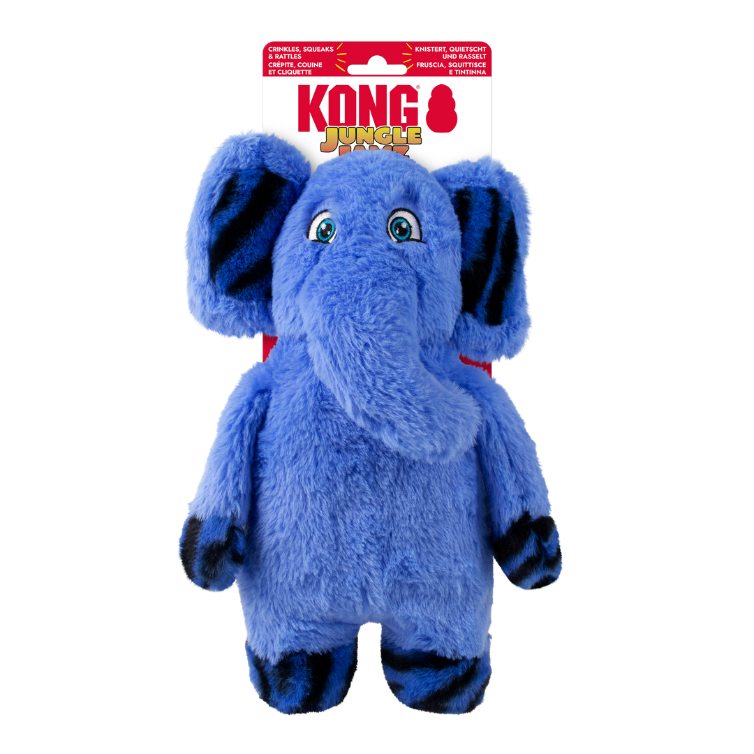 KONG Jungle Jamz Elephant Medium/Large Dog Toy, in packaging