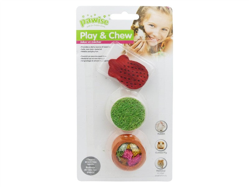 Pawise Wood N Loofah Small Animal Toy Mix 3PC [TB9121] 