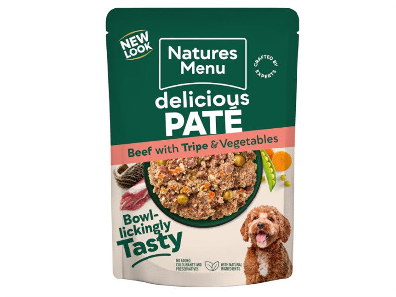 Natures Menu beef with tripe dog food pouch 300g